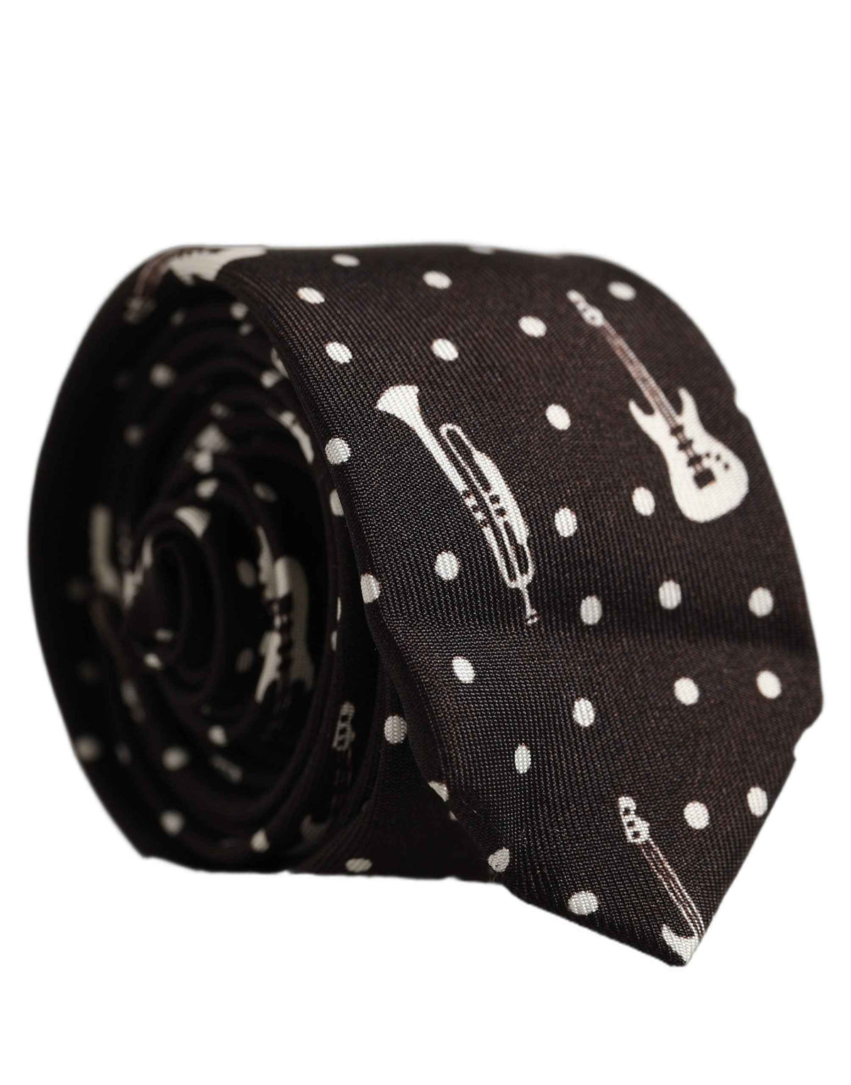 Dolce & Gabbana Black Musical Instrument Silk Adjustable Tied Necktie Tie