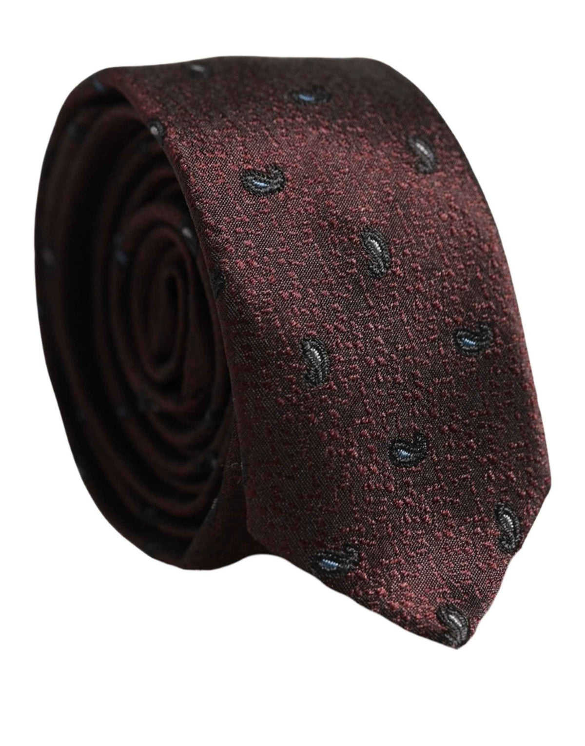 Dolce & Gabbana Men Burgundy Silk Paisley Adjustable Tied Necktie Tie