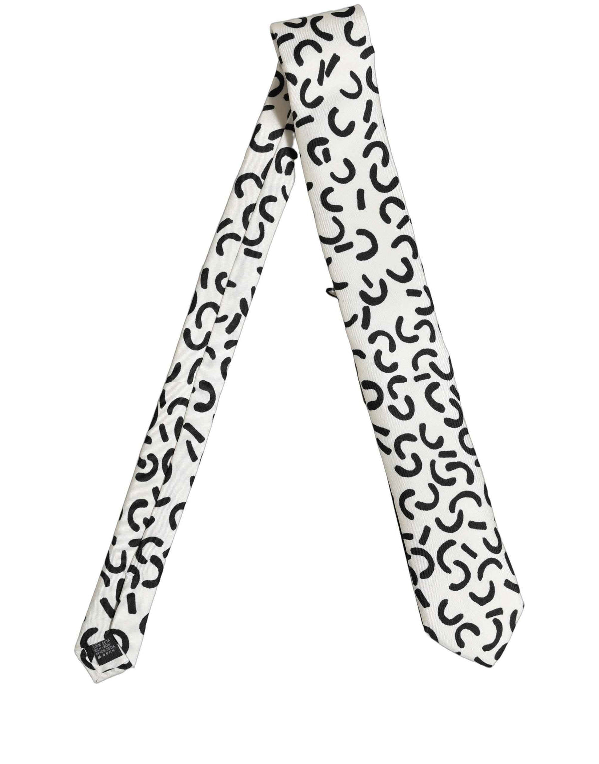 Dolce & Gabbana Men Cream Silk Abstract Adjustable Tied Necktie Tie