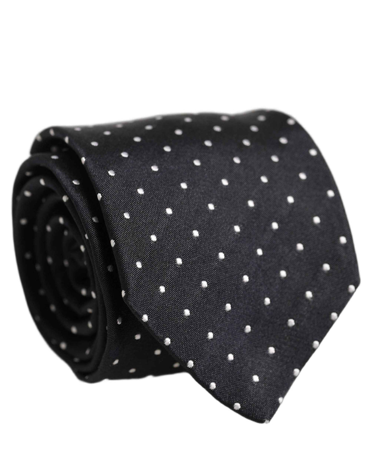 Dolce & Gabbana Dark Blue Silk Polka Dot Adjustable Tied Men Necktie Tie