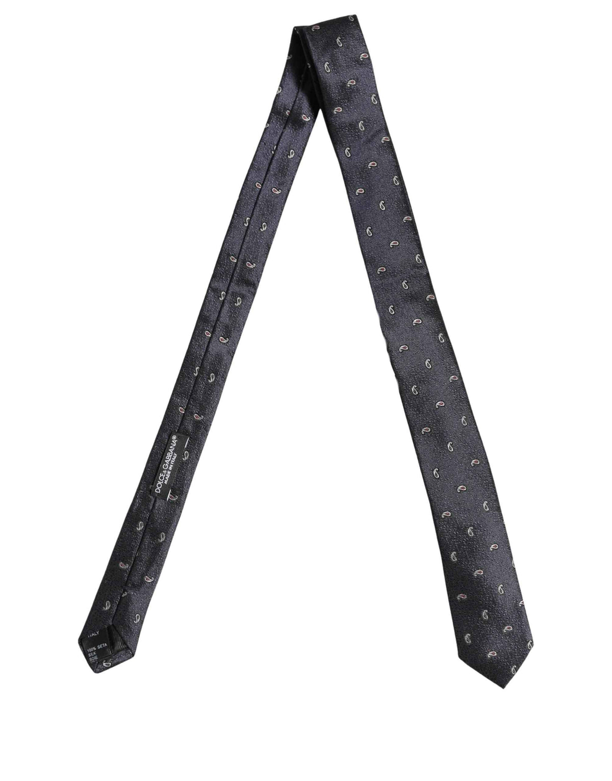 Dolce & Gabbana Dark Blue Silk Paisley Adjustable Tied Men Necktie Tie