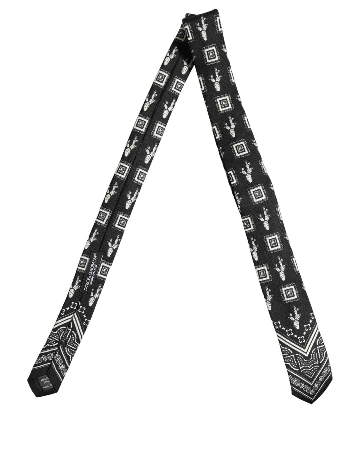 Dolce & Gabbana Black Patterned 100%Silk Adjustable Necktie Accessory Tie