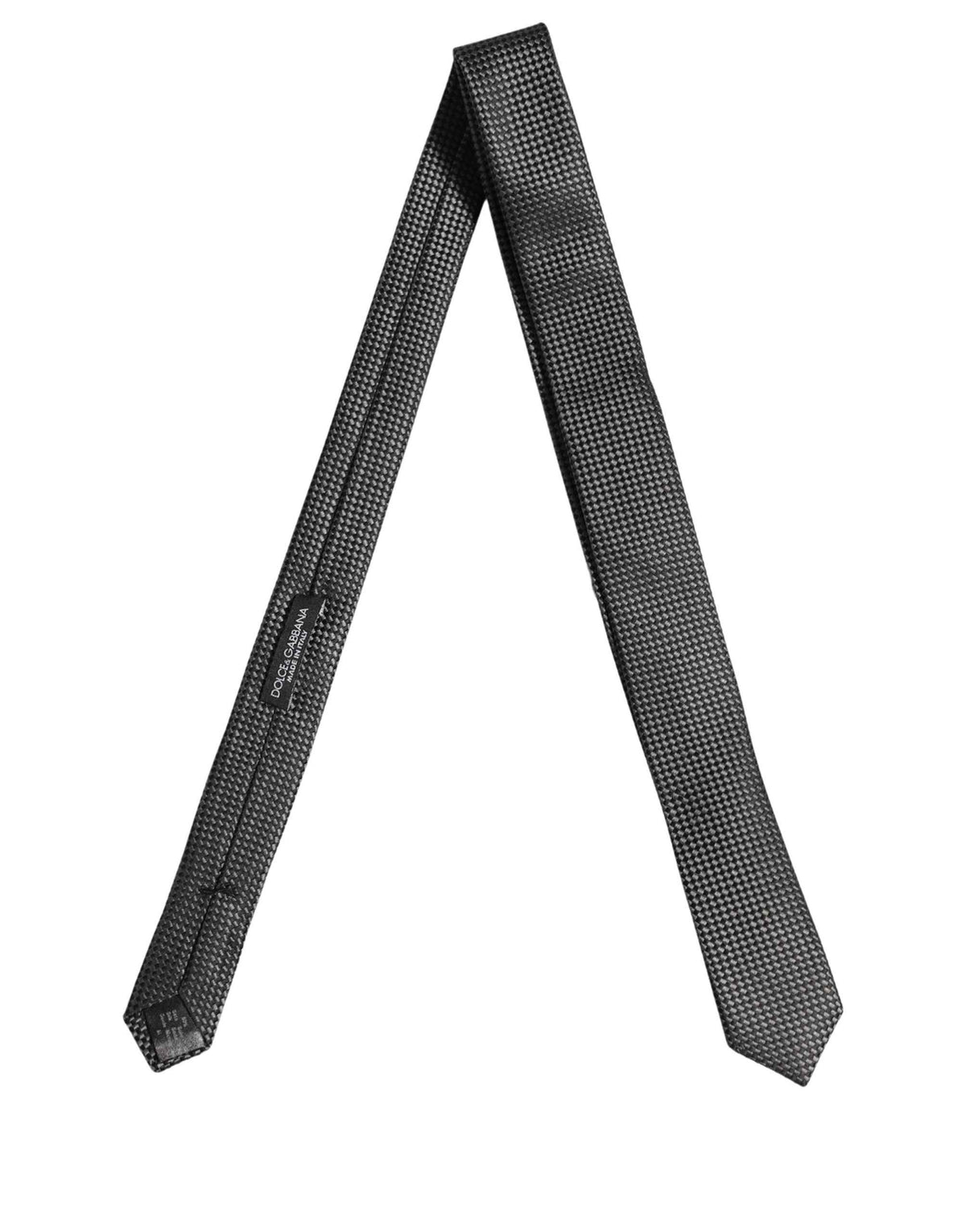 Dolce & Gabbana Dark Gray Textured Silk Adjustable Necktie Accessory Tie