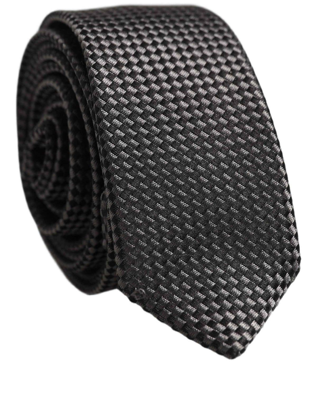 Dolce & Gabbana Dark Gray Textured Silk Adjustable Necktie Accessory Tie