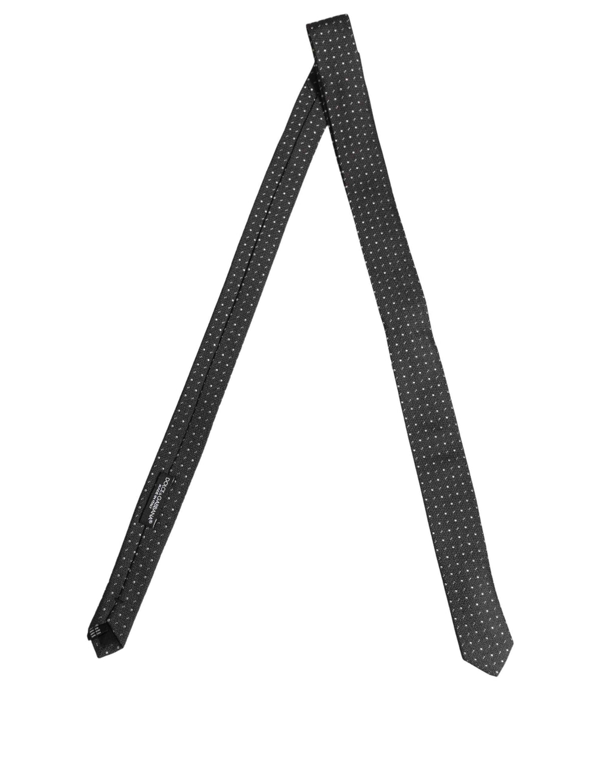 Dolce & Gabbana Dark Gray Polka Dot Silk Adjustable Necktie Accessory Tie