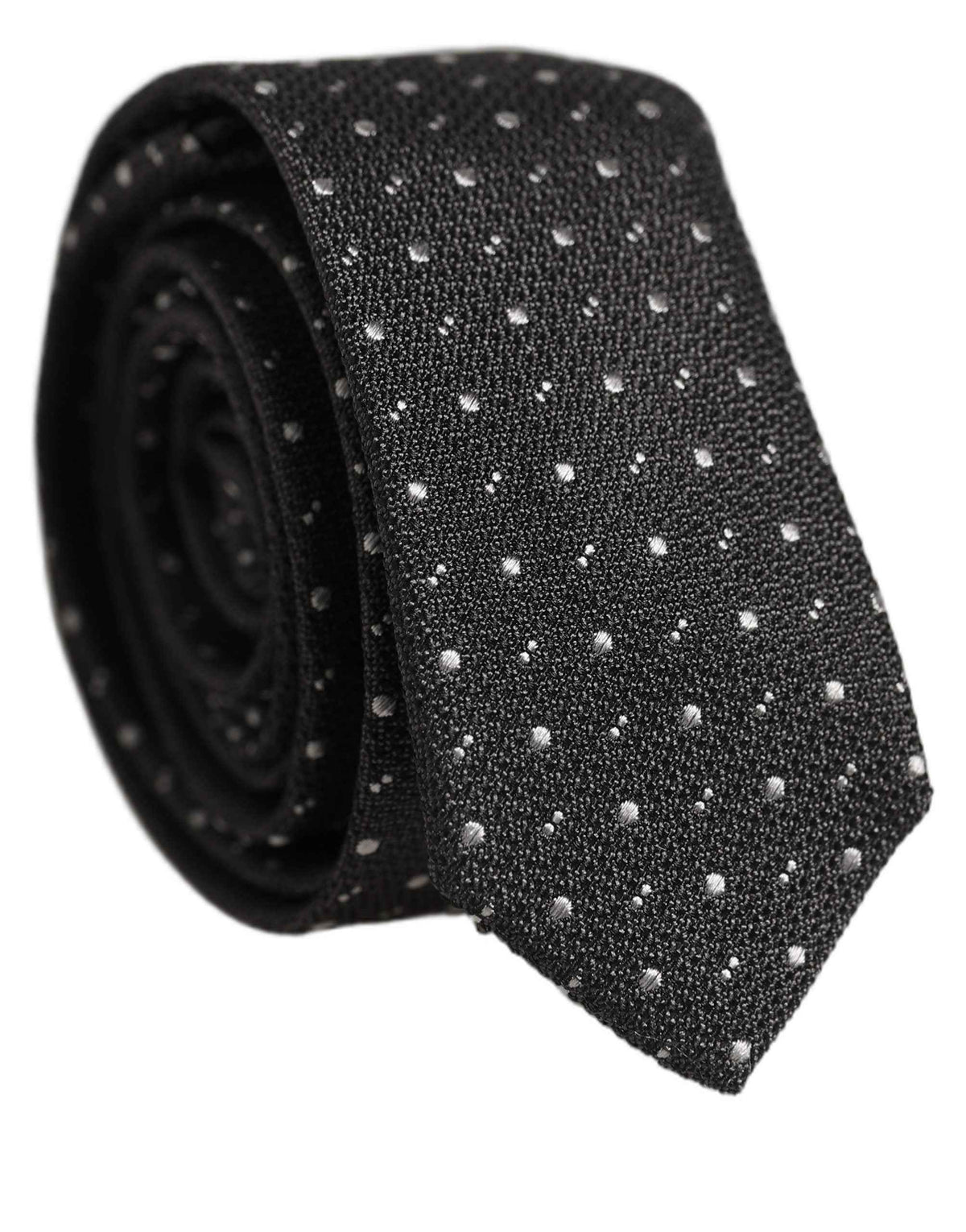 Dolce & Gabbana Dark Gray Polka Dot Silk Adjustable Necktie Accessory Tie