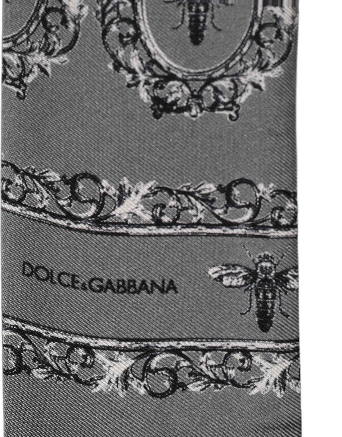 Dolce & Gabbana Men Gray Bee Silk Skinny Twilly Foulard Scarf