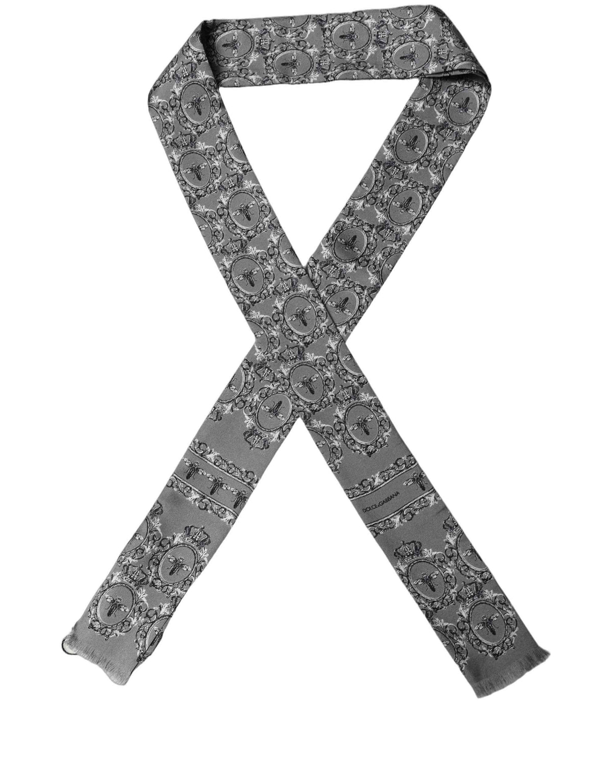 Dolce & Gabbana Men Gray Bee Silk Skinny Twilly Foulard Scarf