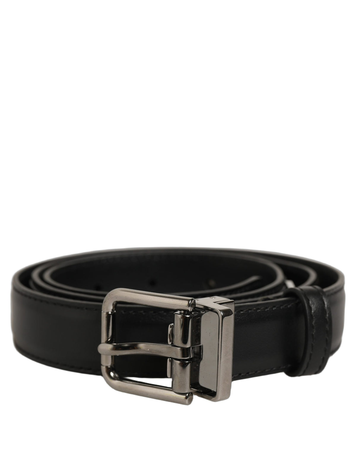 Dolce & Gabbana Black Leather Silver Tone Metal Buckle Belt