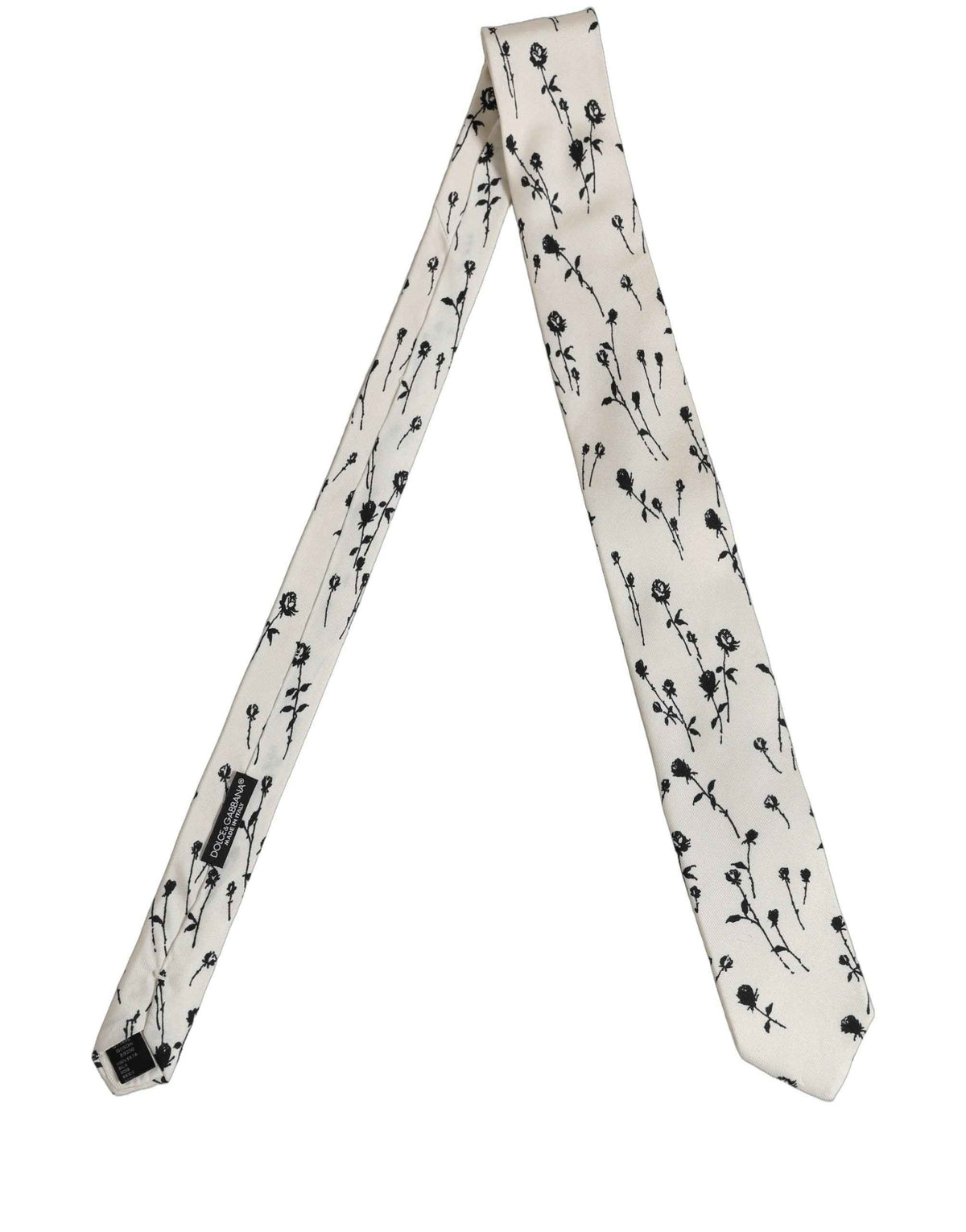 Dolce & Gabbana Off White Floral Print Adjustable Necktie Accessory Tie