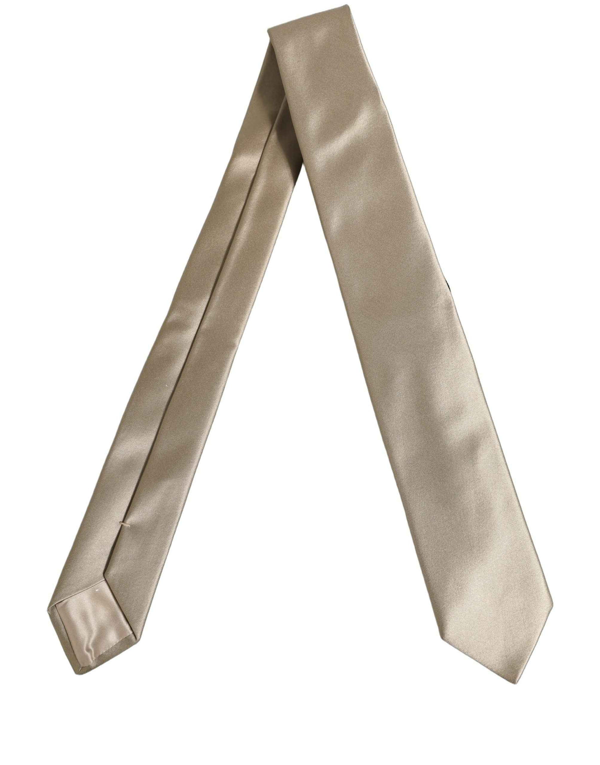 Dolce & Gabbana Beige Satin Silk Adjustable Tied Necktie Accessory Tie