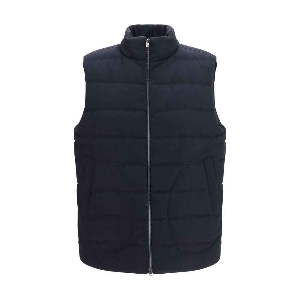 Herno Blue Wool Oves Aries Sleeveless Jacket
