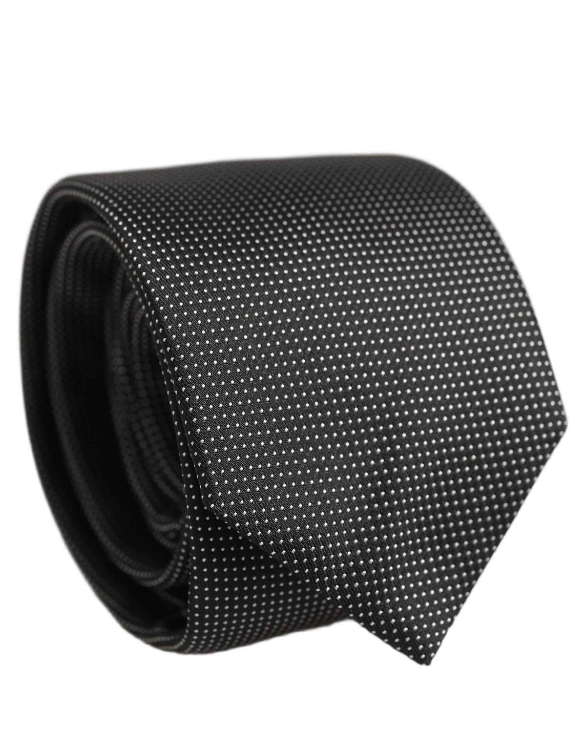 Dolce & Gabbana Black Silk Micro Polka Dot Adjustable Tied Necktie Tie