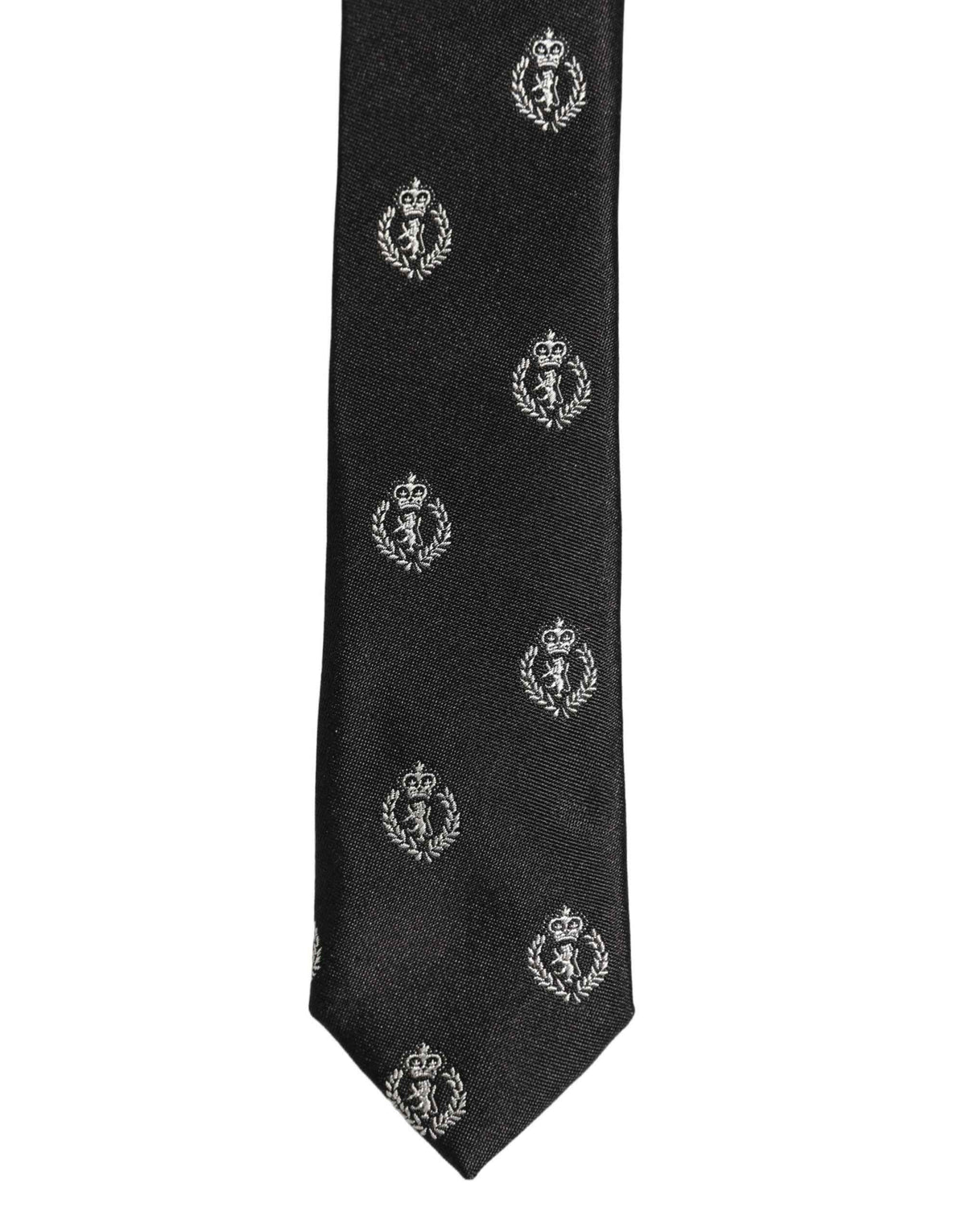 Dolce & Gabbana Black Crest Emblem Silk Adjustable Necktie Accessory Tie