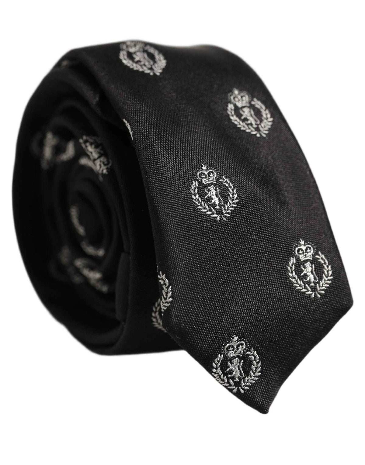 Dolce & Gabbana Black Crest Emblem Silk Adjustable Necktie Accessory Tie