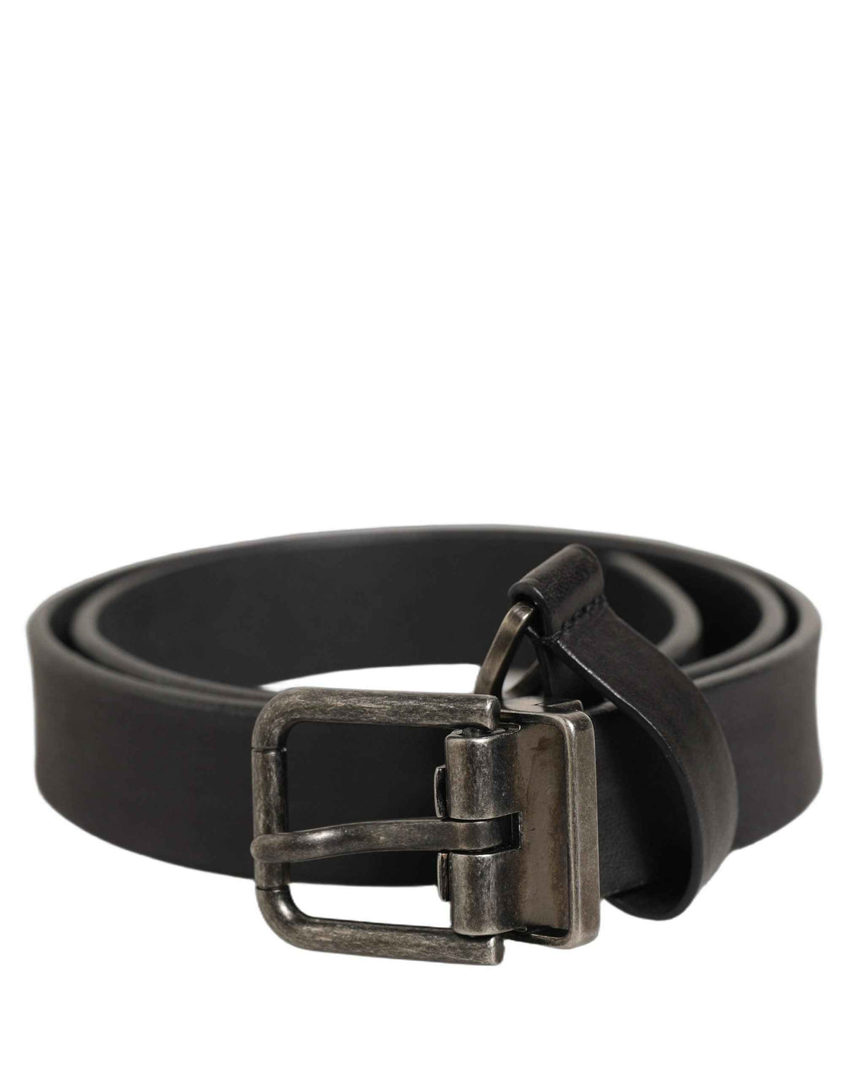 Dolce & Gabbana Black Leather Antique Finish Buckle Belt