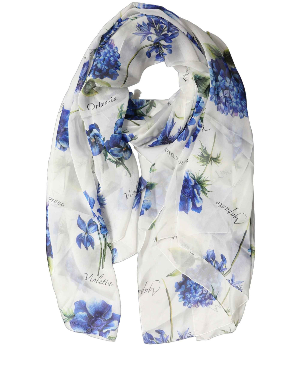 Dolce & Gabbana White Silk Floral Chiffon Long Stole Scarf