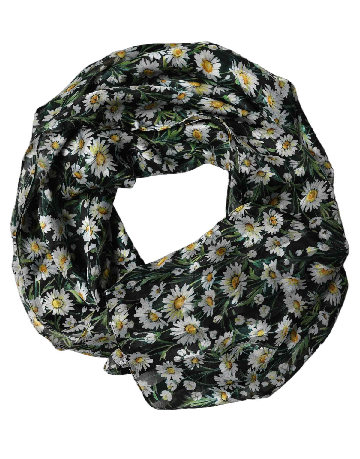 Dolce & Gabbana Black Floral Daisy Square Foulard Scarf