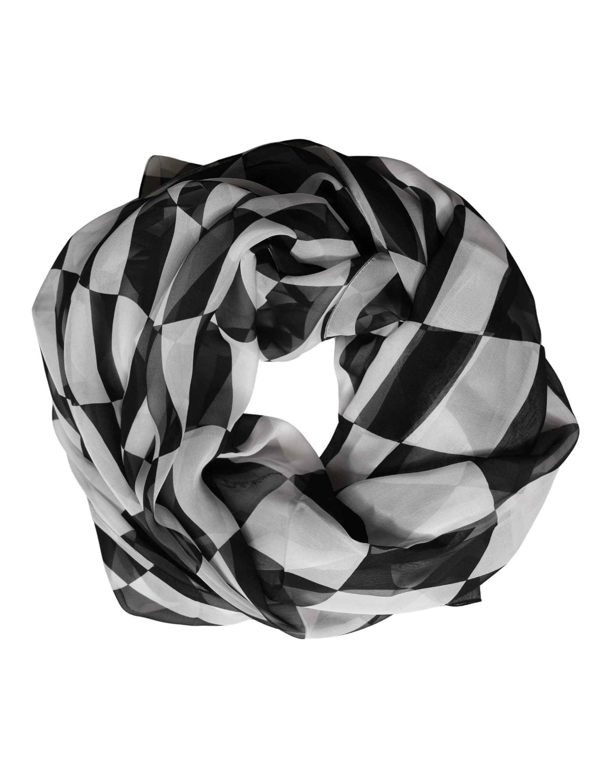 Dolce & Gabbana White Black Checkered Silk Foulard Scarf
