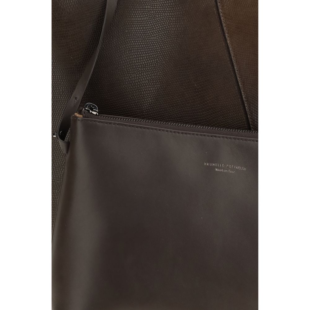 Brunello Cucinelli Brown Calf Leather Bos Taurus Shoulder Bag