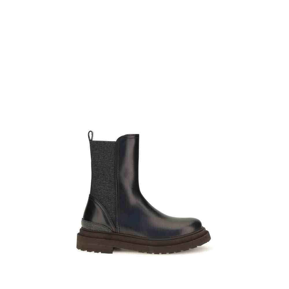 Brunello Cucinelli Black Calf Leather Bos Taurus Chelsea Boots