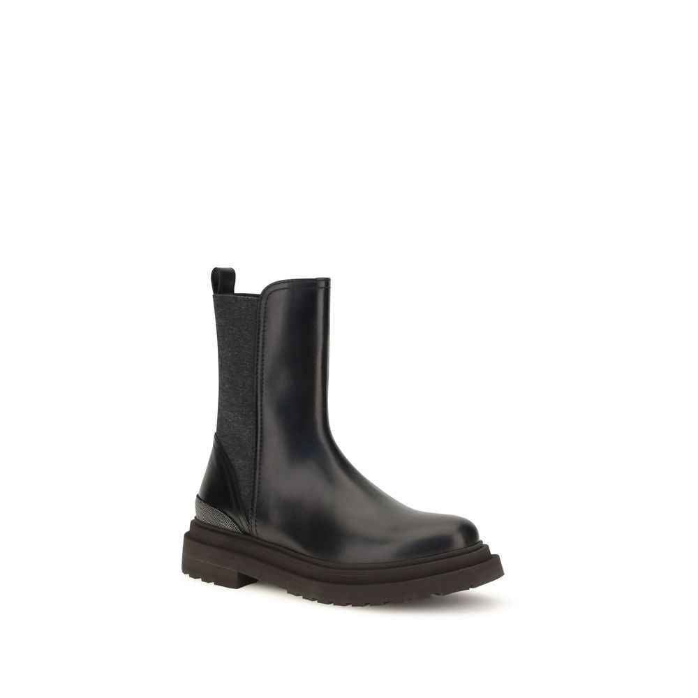 Brunello Cucinelli Black Calf Leather Bos Taurus Chelsea Boots