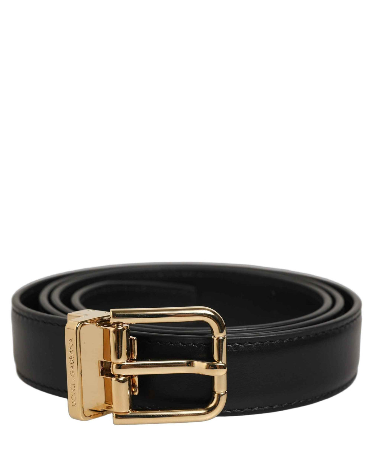 Dolce & Gabbana Black Classic Leather Gold Tone Buckle Belt