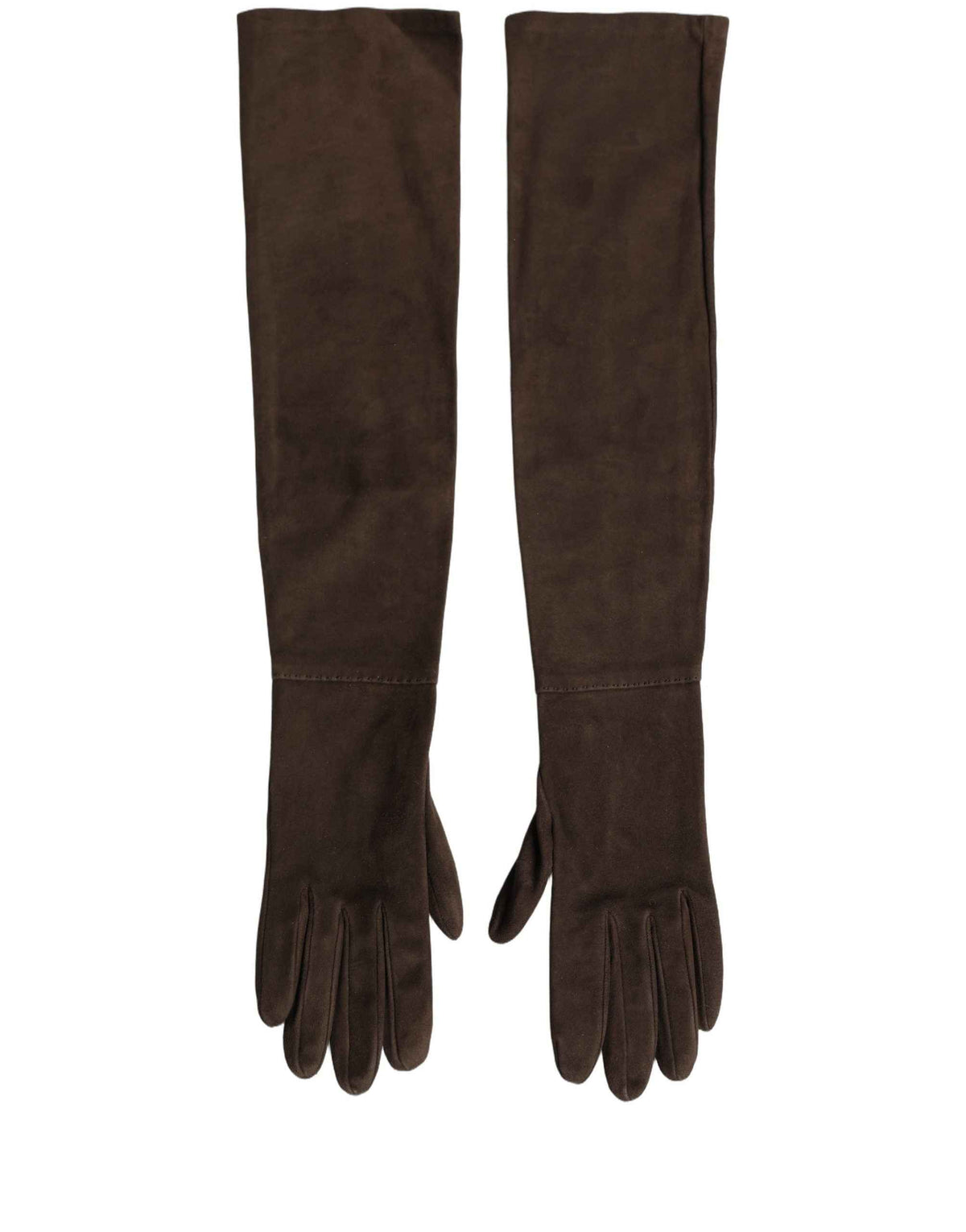 Dolce & Gabbana Brown Genuine Leather Suede Elbow Length Gloves
