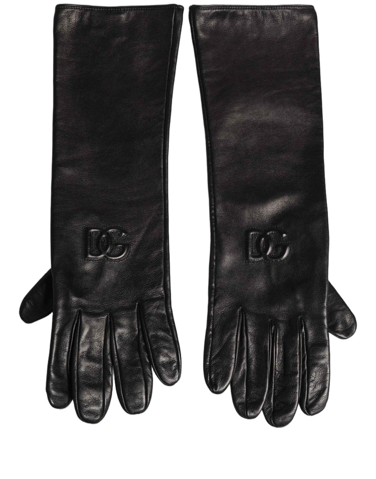Dolce & Gabbana Black Genuine Leather Embossed DG Logo Gloves