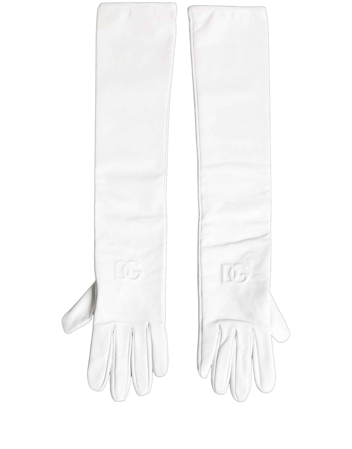Dolce & Gabbana White Genuine Leather Embossed DG Logo Gloves
