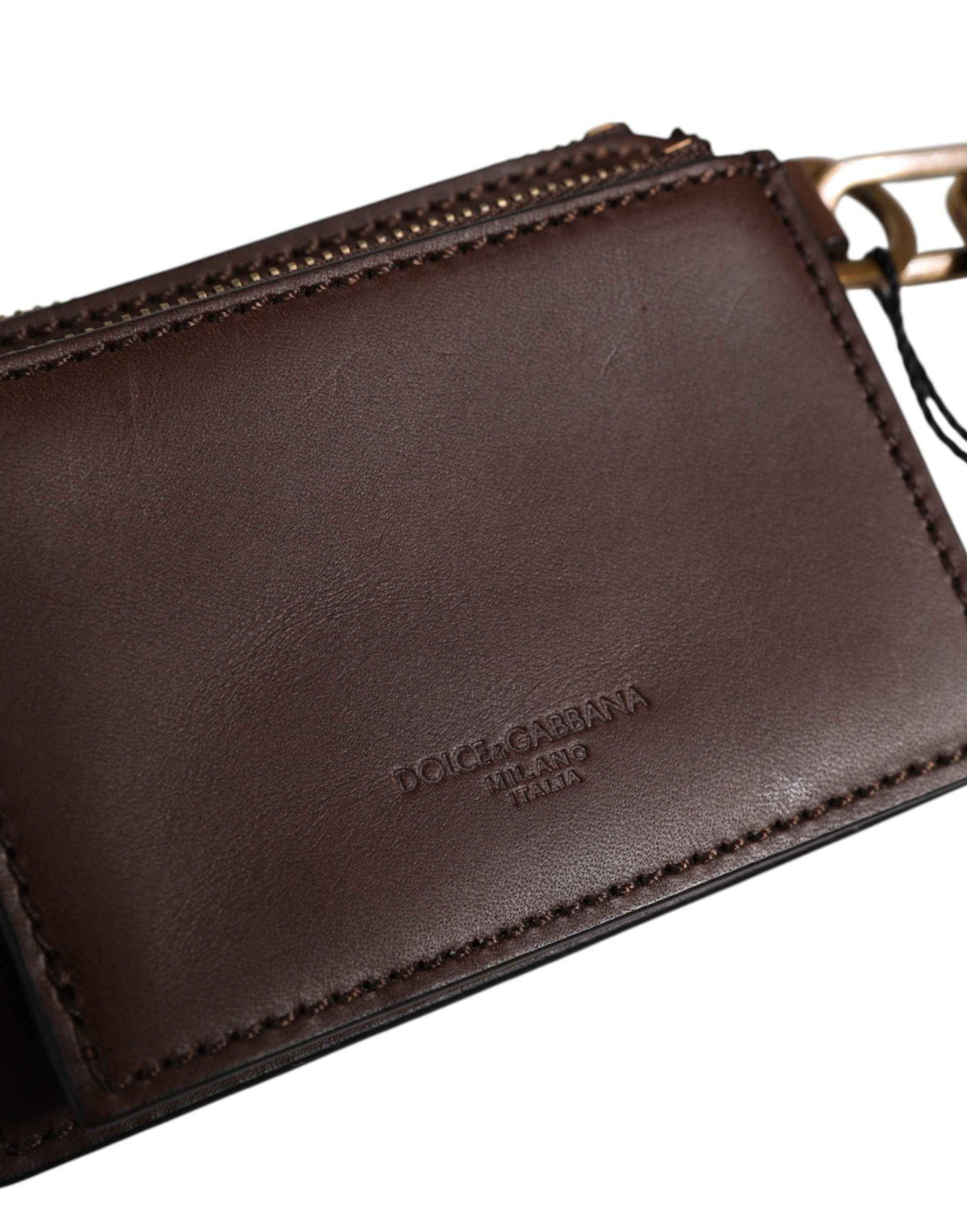 Dolce & Gabbana Brown Leather Logo Embossed Key Chain Coin Purse Wallet
