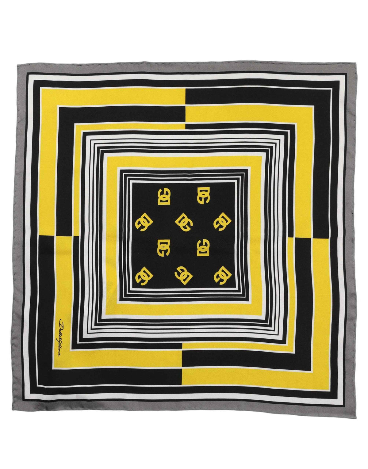Dolce & Gabbana Black Yellow Silk Logo Square Foulard Scarf