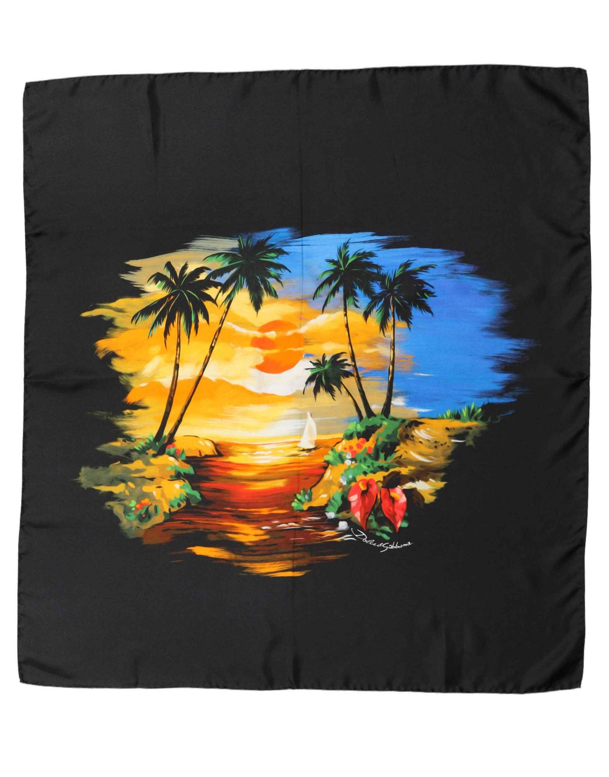Dolce & Gabbana Black Tropical Sunset Square Foulard Scarf