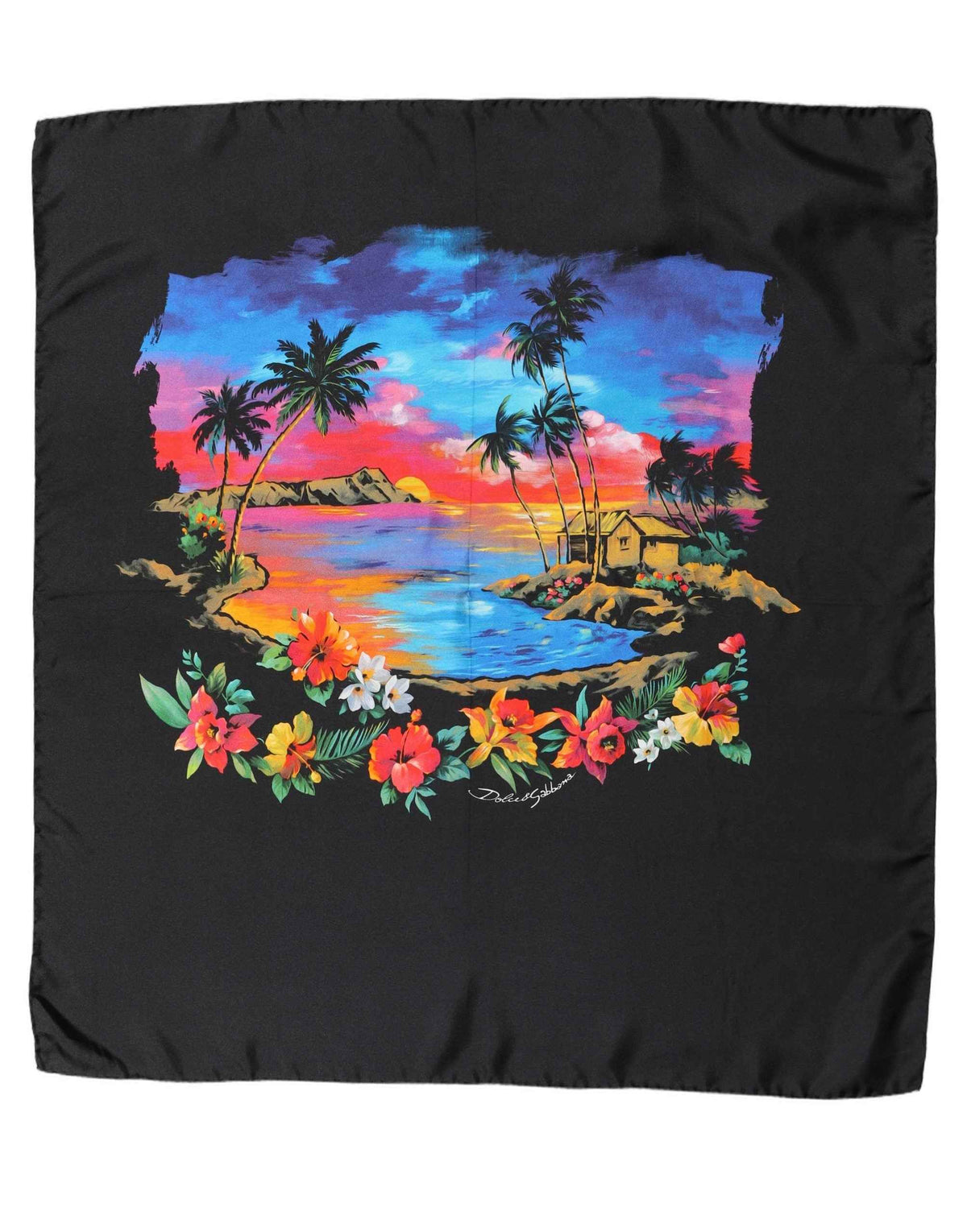 Dolce & Gabbana Black Tropical Sunset Square Foulard Scarf
