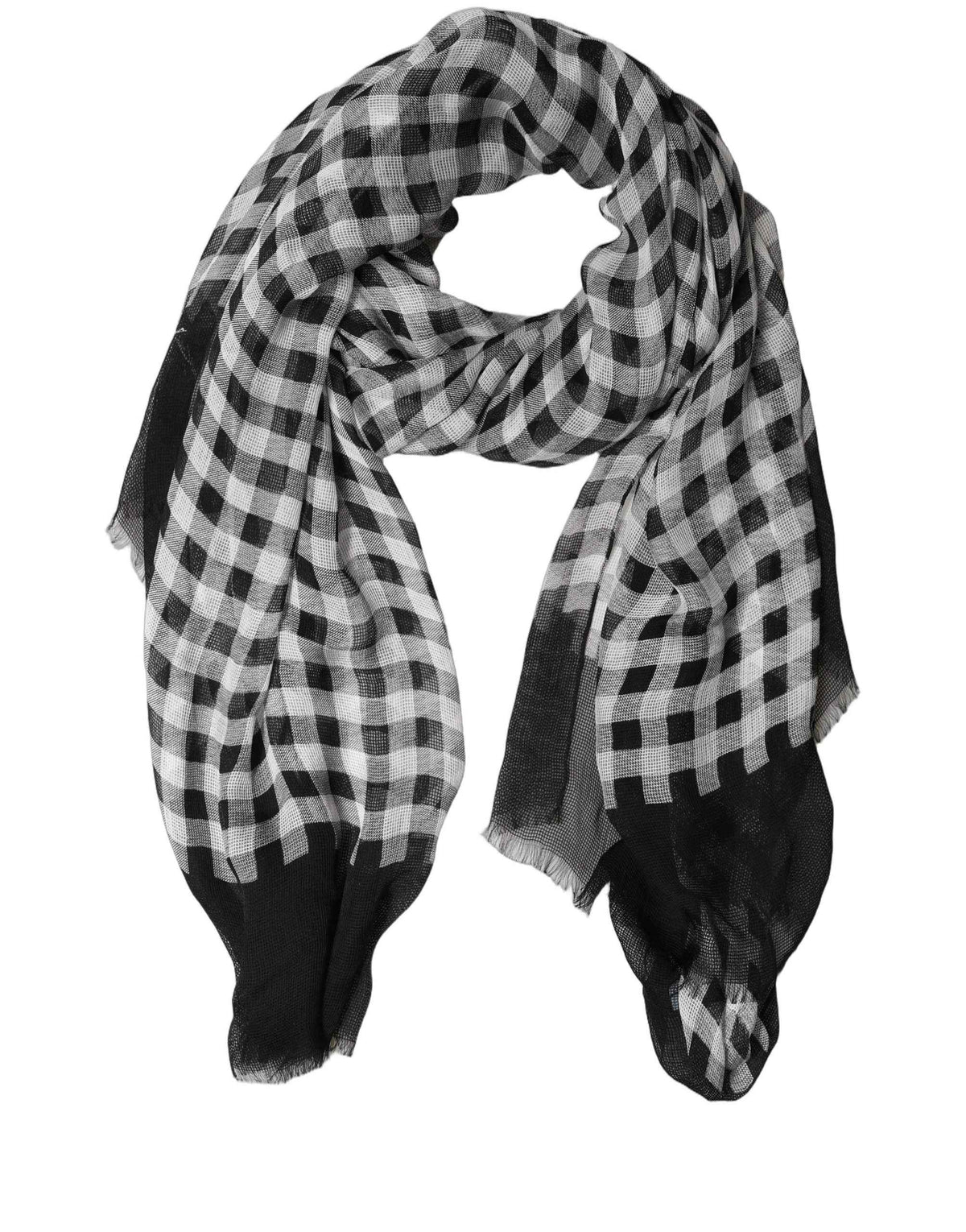 Dolce & Gabbana Black White Napoli Silk Gingham Shawl Scarf