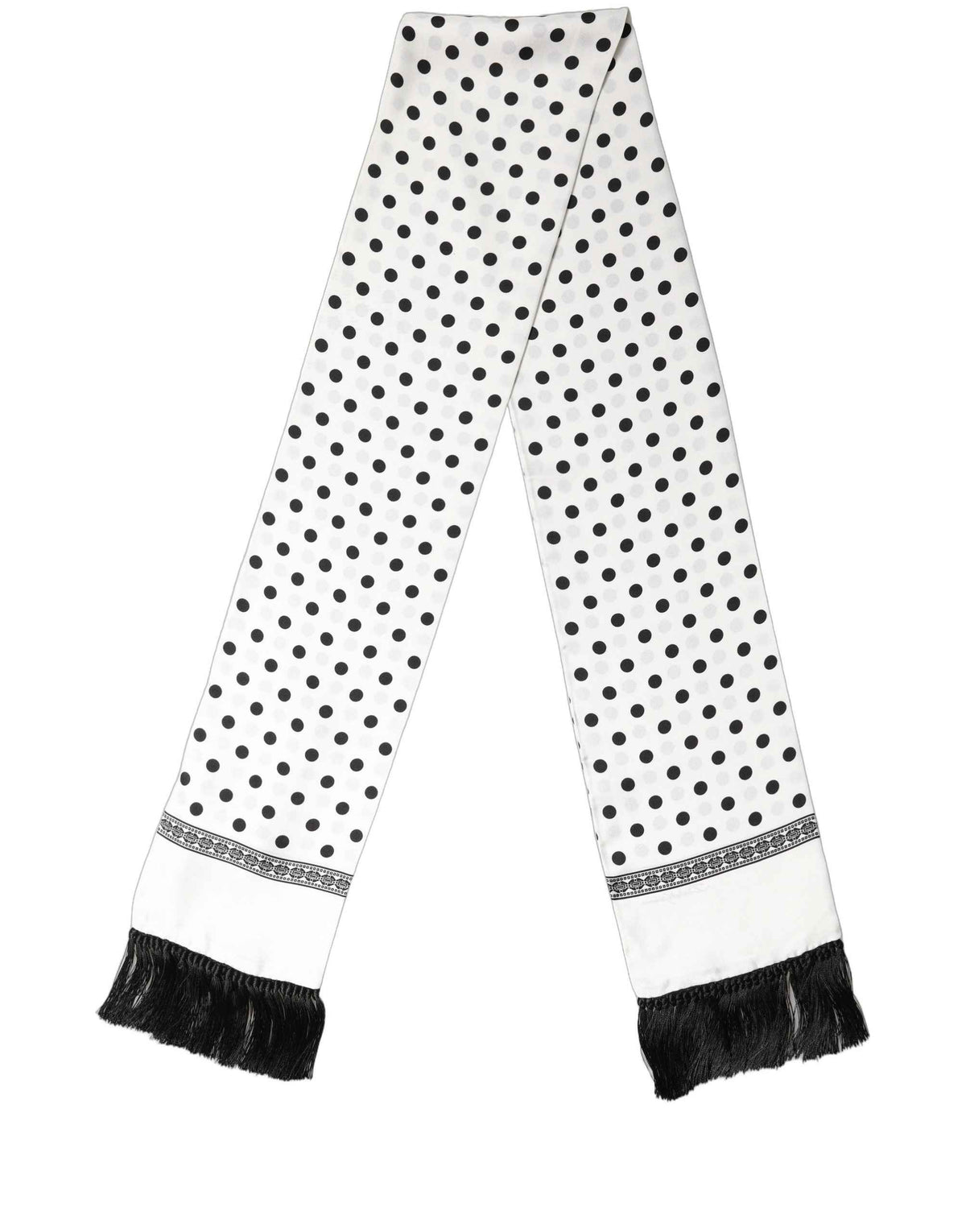 Dolce & Gabbana White Black Polka Dot Fringed Shawl Scarf