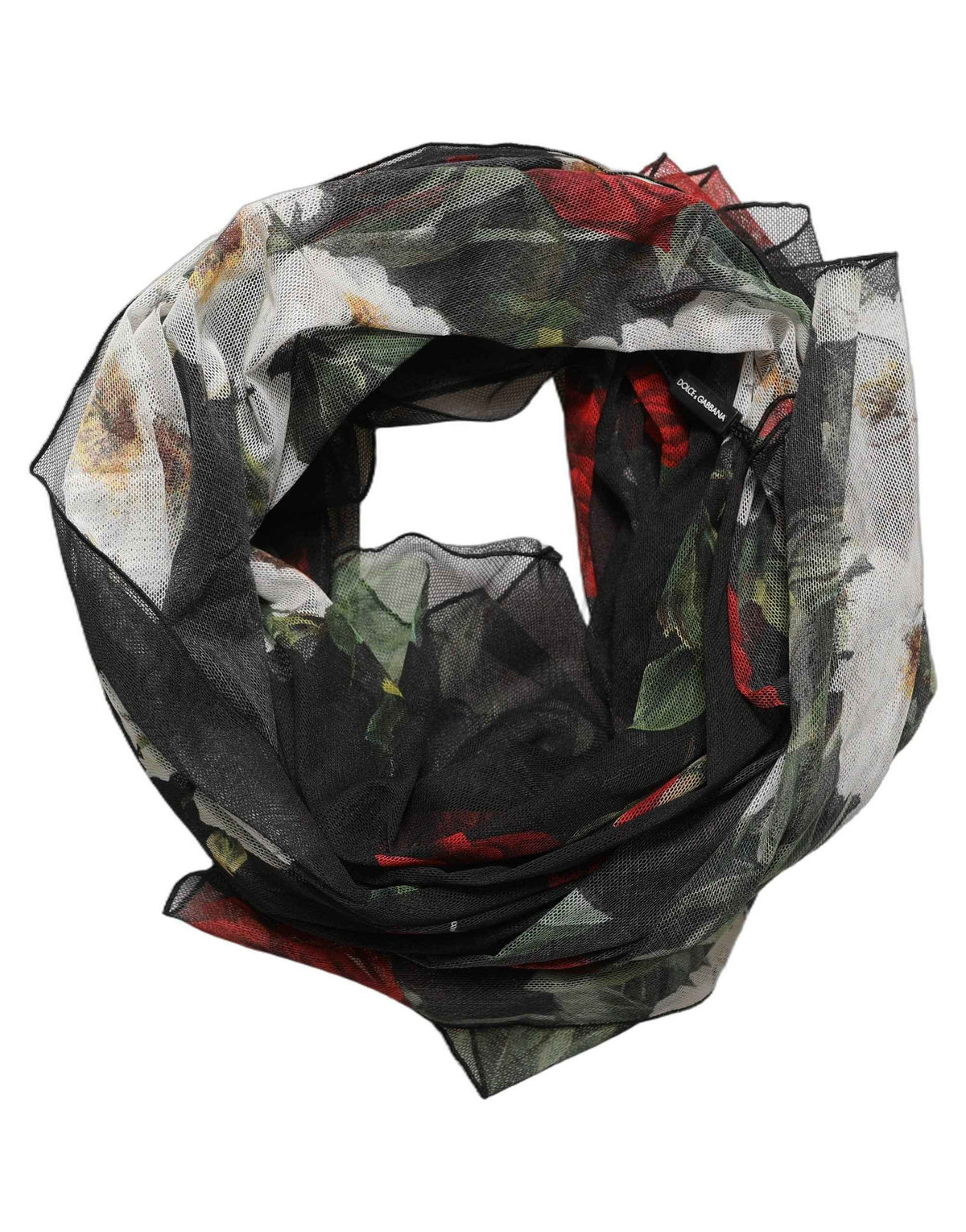 Dolce & Gabbana Black Floral Print Cotton Shawl Stole Scarf