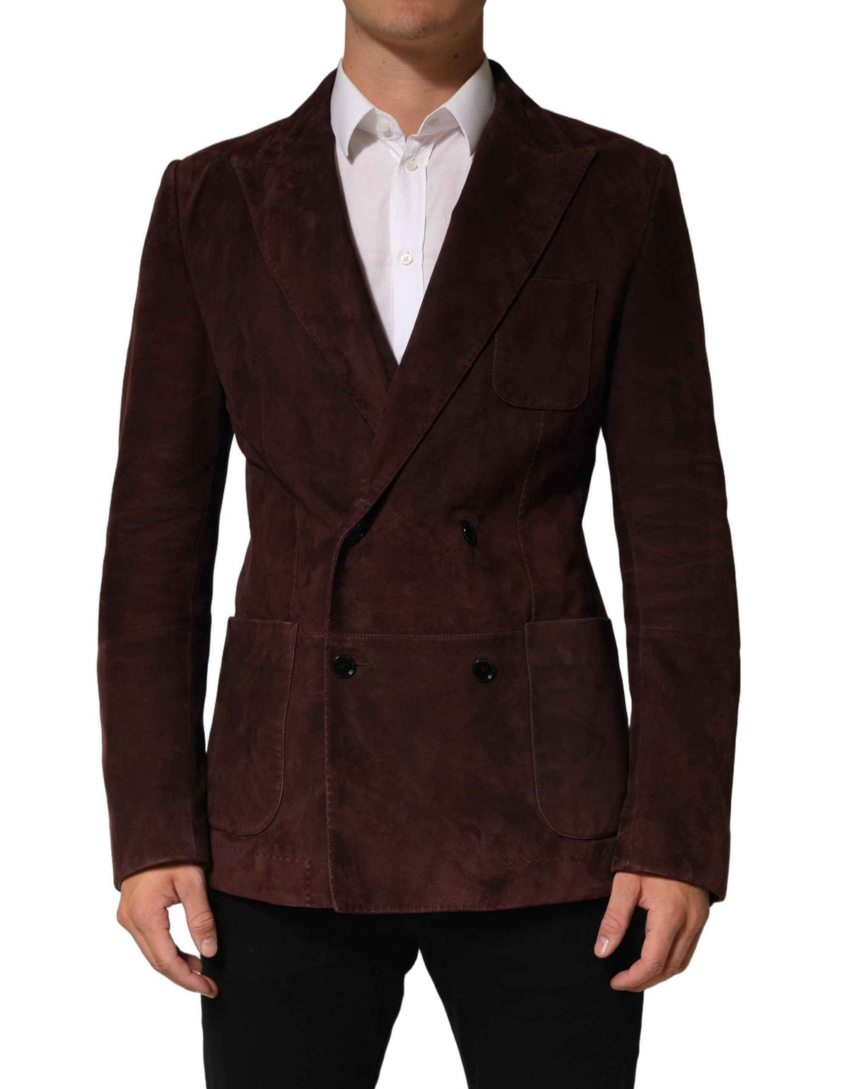 Dolce & Gabbana Brown Lamb Leather Double Breasted Jacket