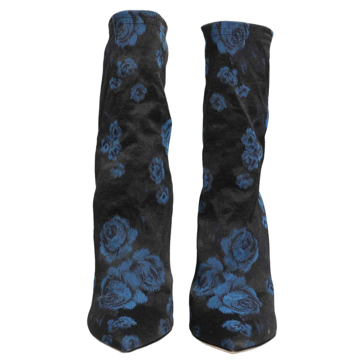 Dolce & Gabbana Black Blue Floral Stretch Sock Boots Shoes