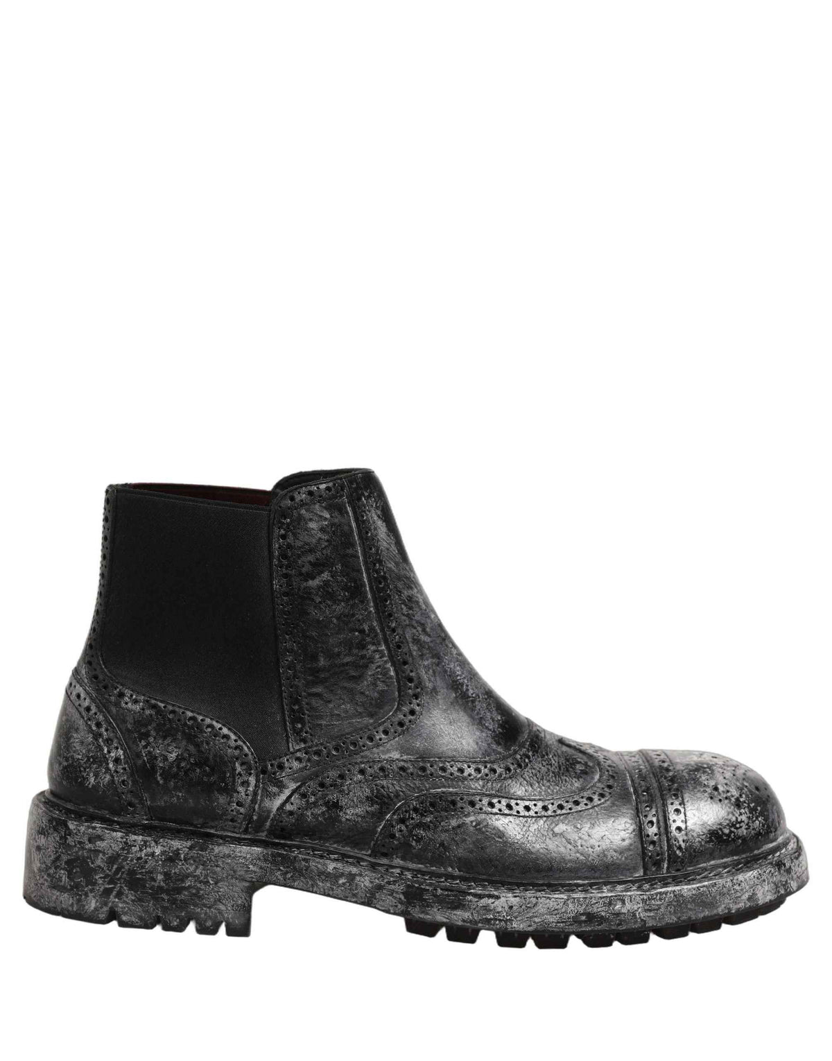 Dolce & Gabbana Black Gray Leather Ankle Chelsea Boots Shoes