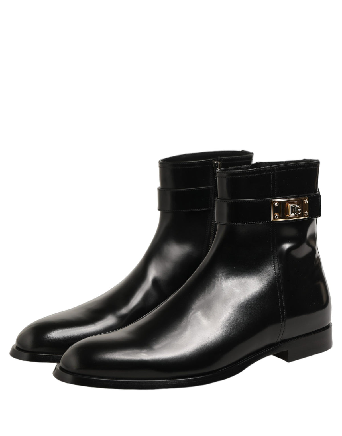 Dolce & Gabbana Black Leather Buckle Mid Calf Boots Shoes