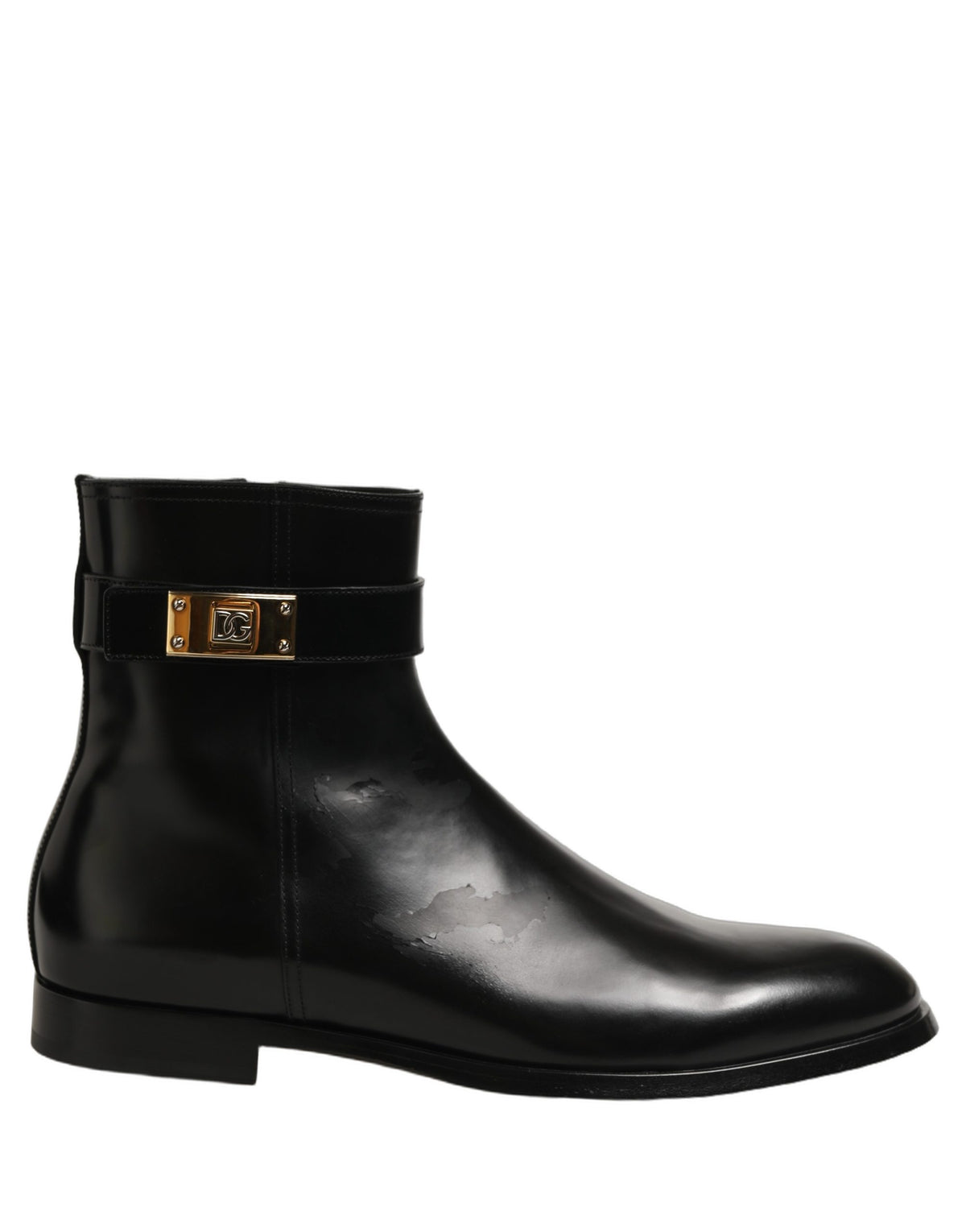 Dolce & Gabbana Black Leather Buckle Mid Calf Boots Shoes
