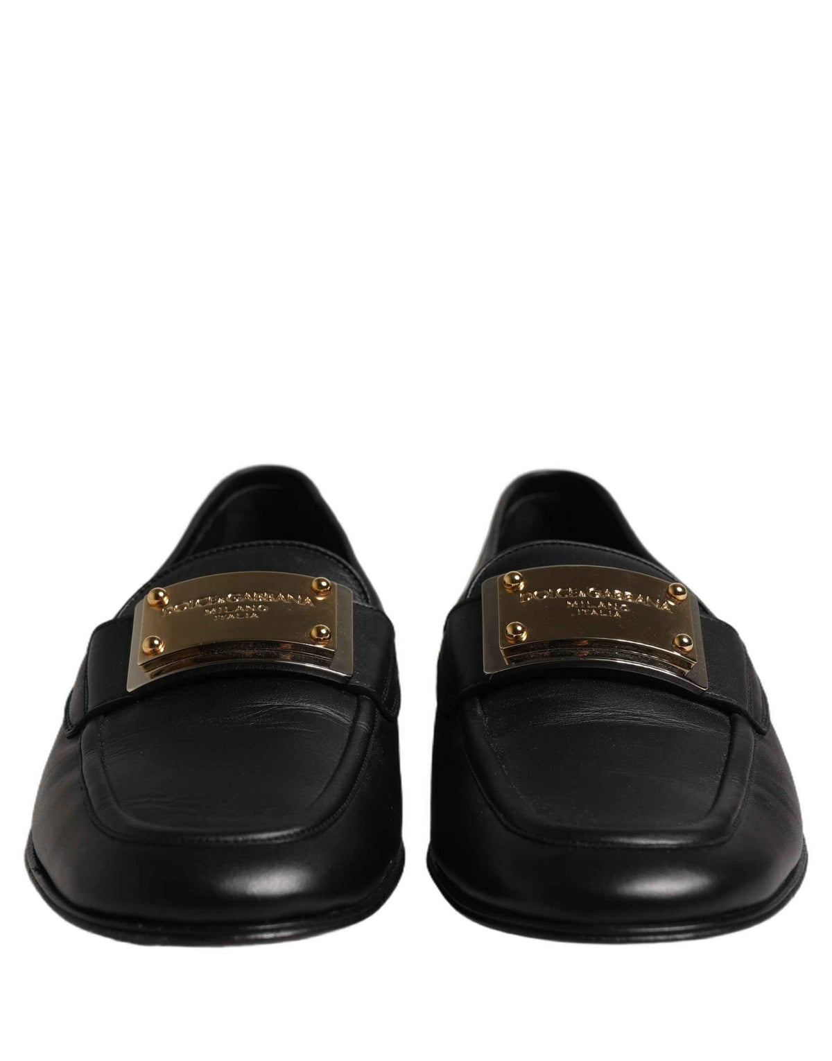 Dolce & Gabbana Black Leather Logo Plaque Loafers Men Shoes