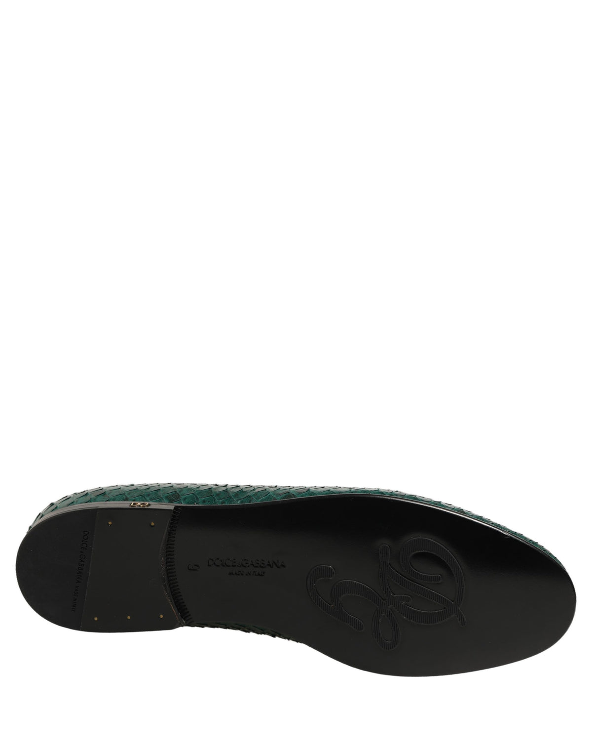 Dolce & Gabbana Dark Green Embossed Leather Loafers Shoes