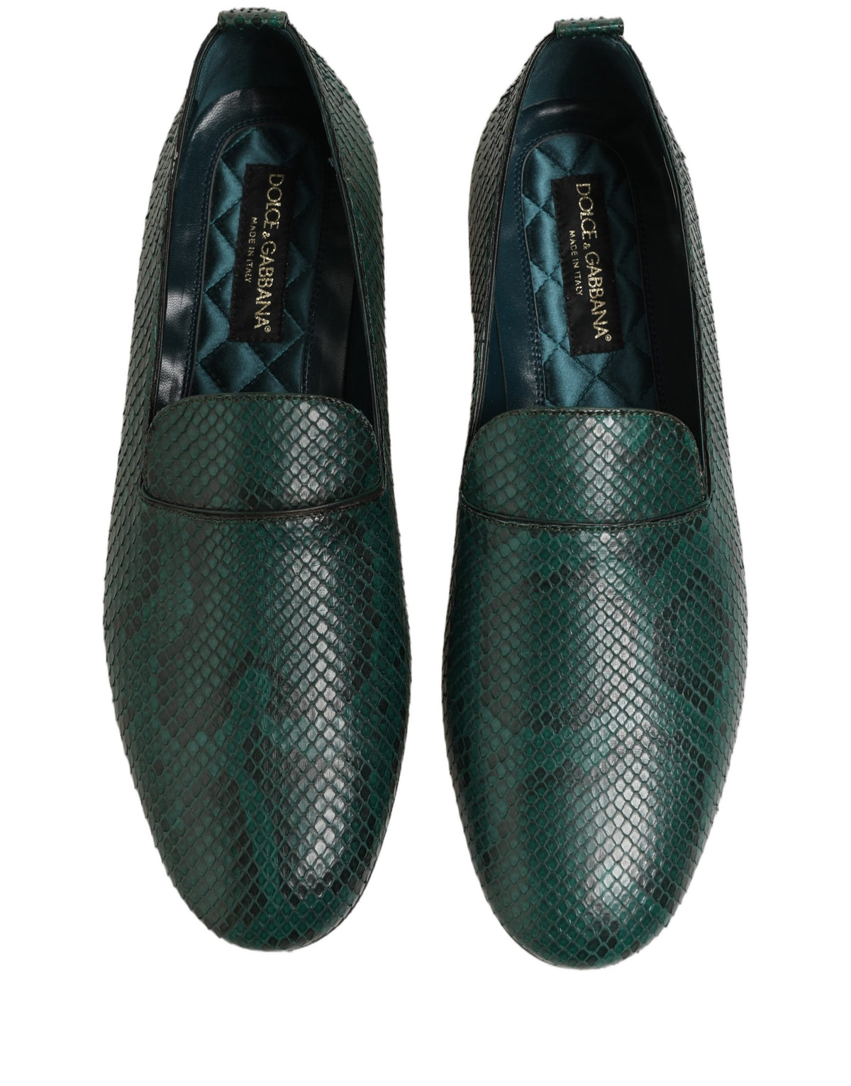 Dolce & Gabbana Dark Green Embossed Leather Loafers Shoes