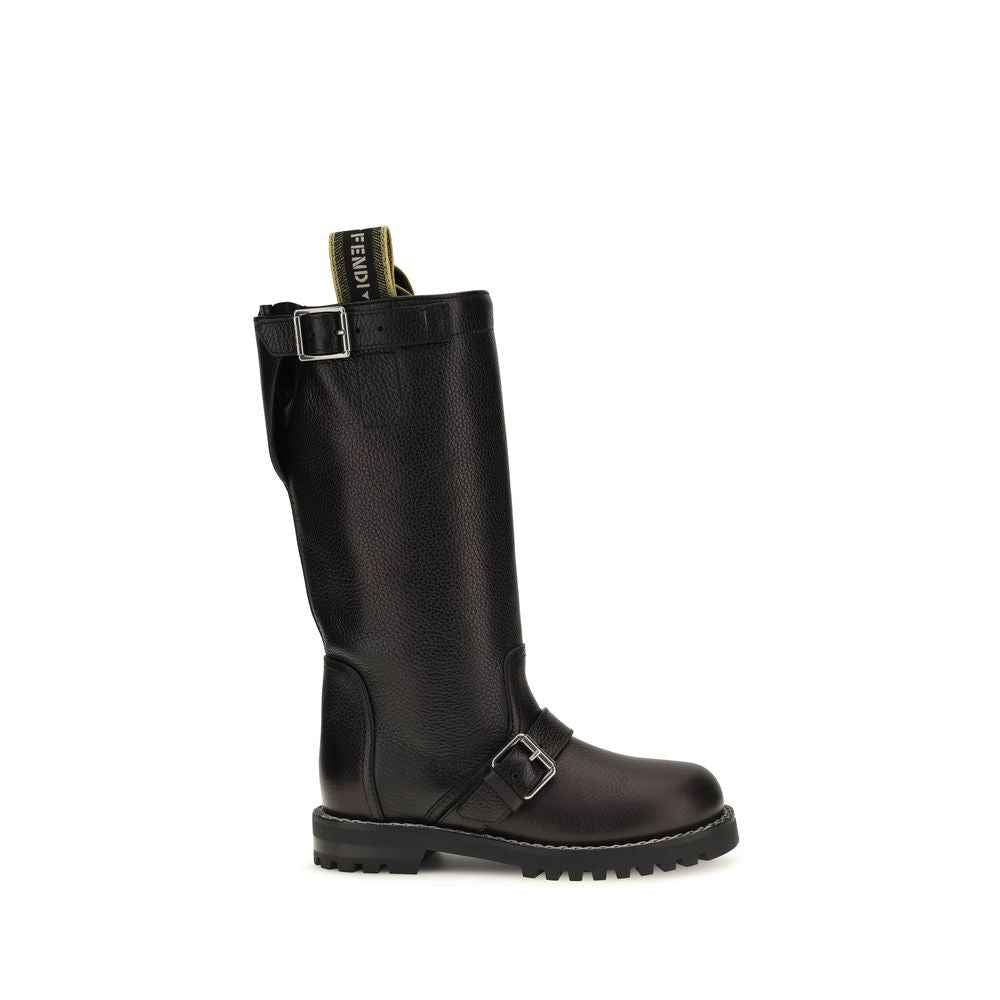 Fendi Black Calf Leather Bos Taurus Lace-Up Boots