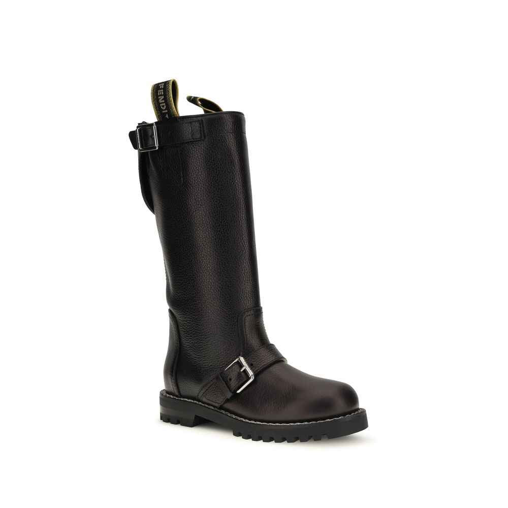 Fendi Black Calf Leather Bos Taurus Lace-Up Boots