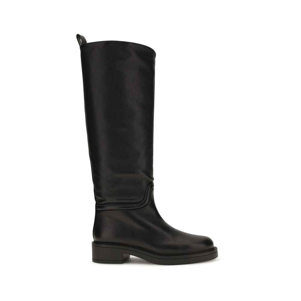 Stuart Weitzman Black Calf Leather Bos Taurus Flat Boots