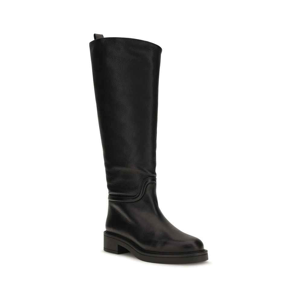 Stuart Weitzman Black Calf Leather Bos Taurus Flat Boots