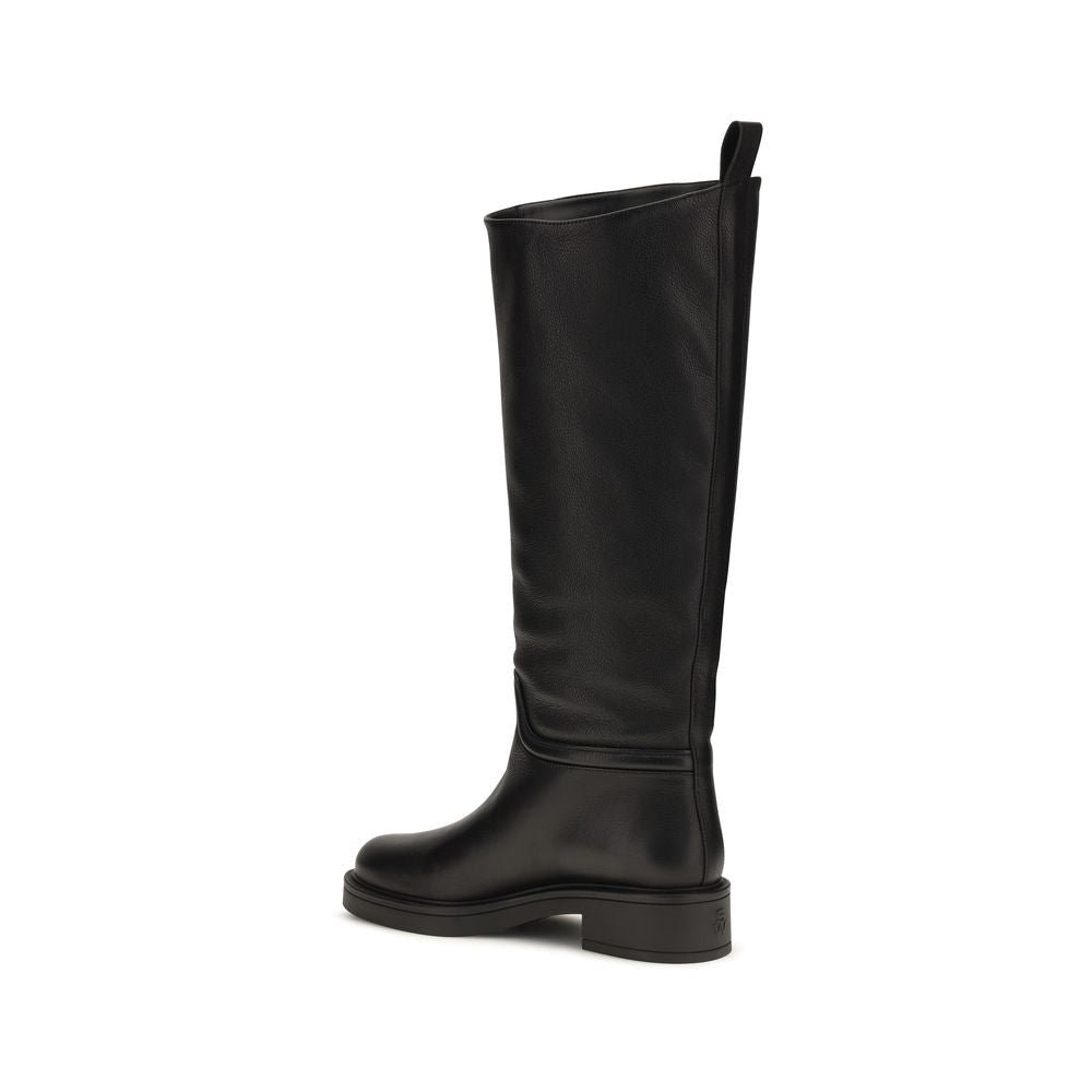 Stuart Weitzman Black Calf Leather Bos Taurus Flat Boots